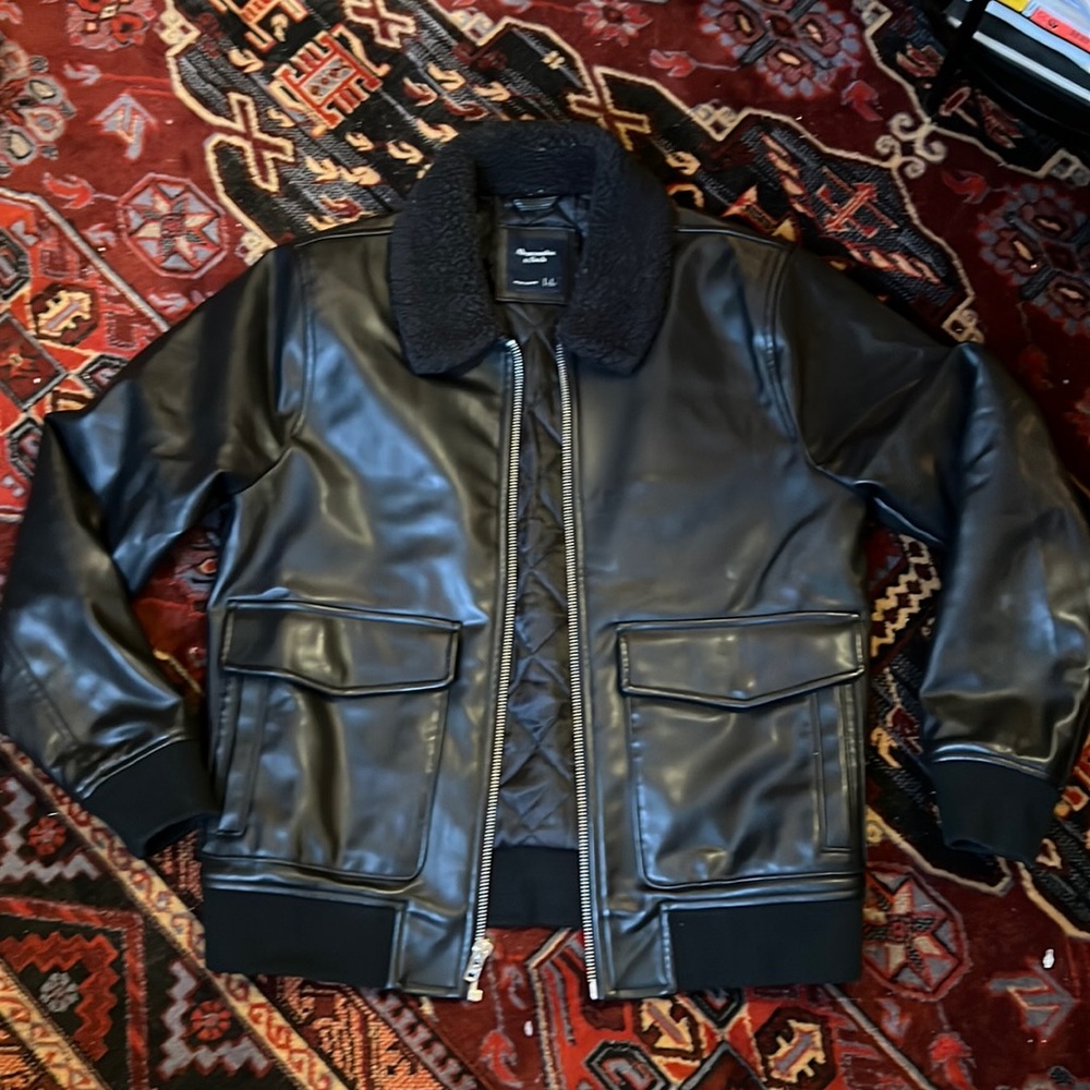 Abercrombie & Fitch Vegan Leather Bomb Sherpa collar bomber jacket